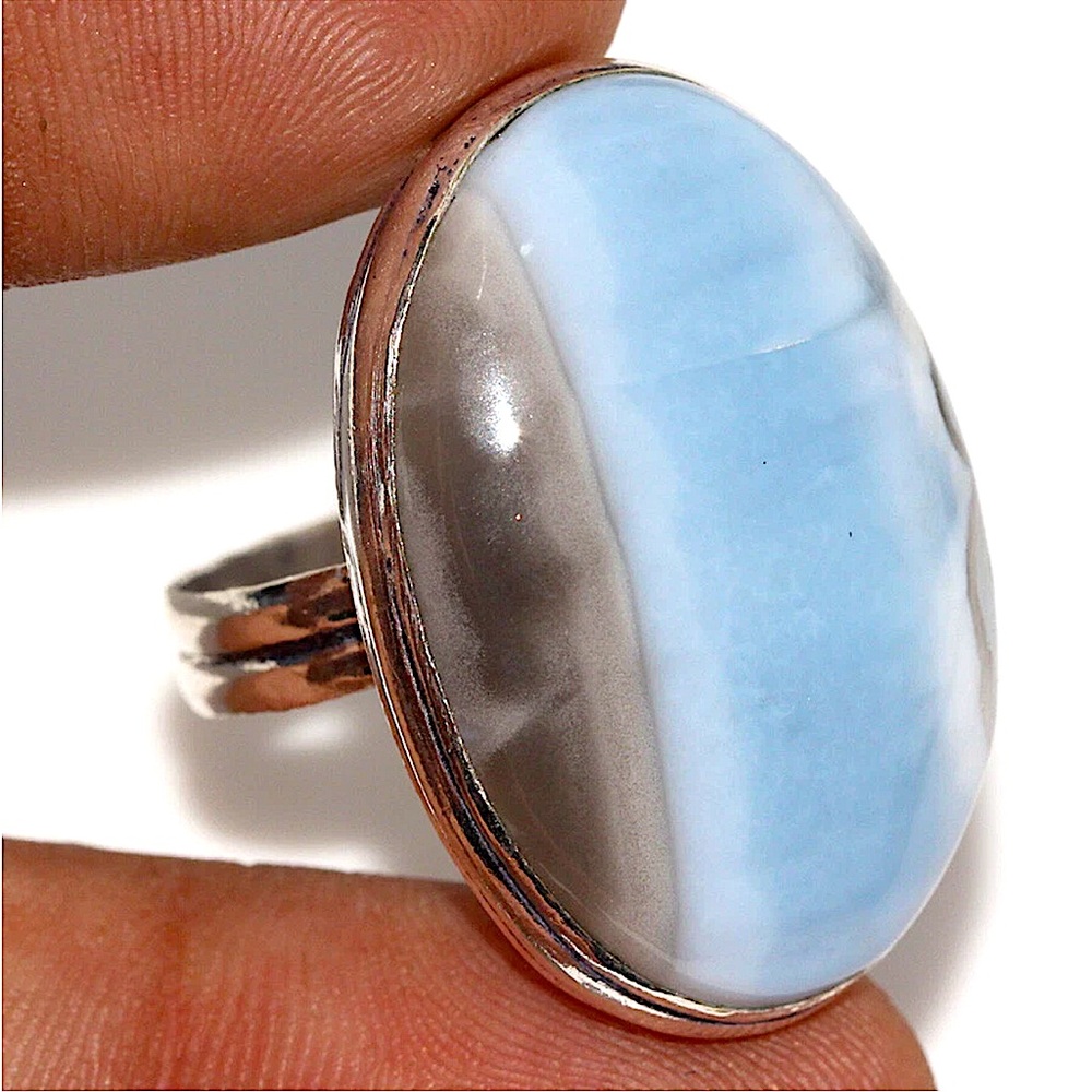 Handmade Sterling Silver Owhyee Blue Opal Ethic Ring